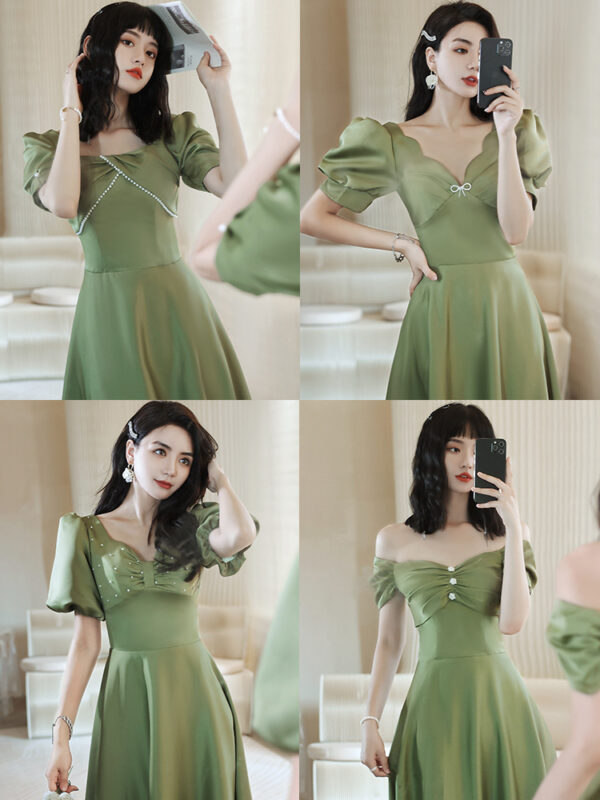 2024 Avocado Green Sisters Group Dress Skirt Women Satin Spring - Image 5
