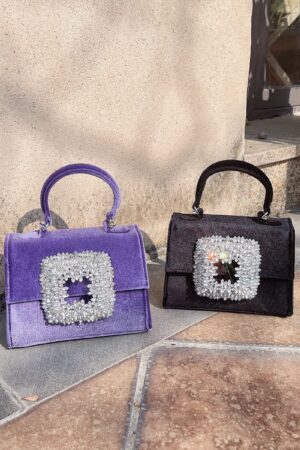 Flower Velvet Diamond Small Square Dinner Full Diamond Portable Messenger Bag