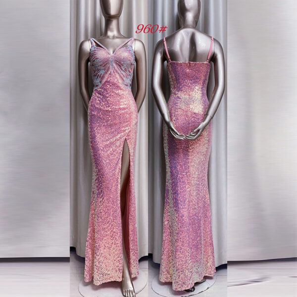 New Sequined Evening Dress Autumn And Winter Purple French Style High Sense Banquet - Image 5