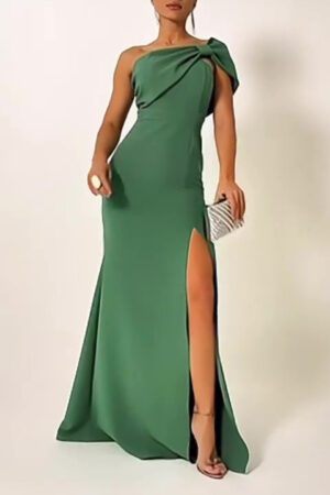 Green Bow Tube Top Evening Dress