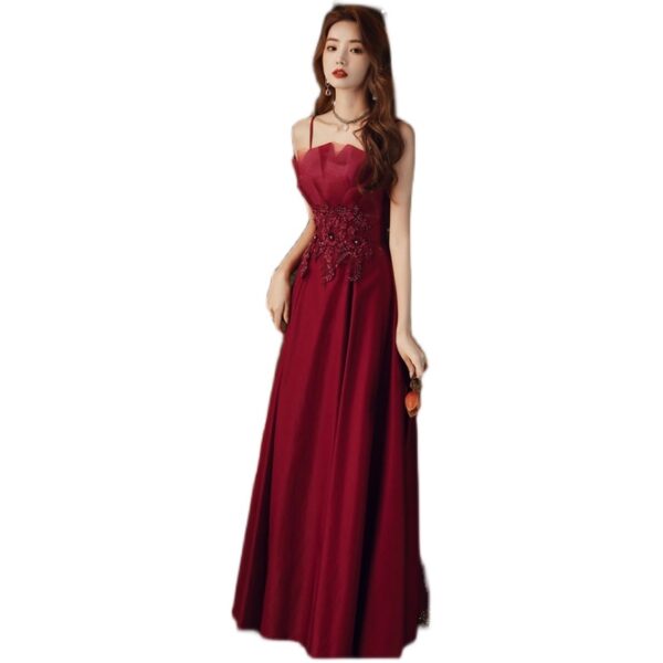 Engagement Strap Evening Dress Simple Atmosphere Wine Red - Image 5