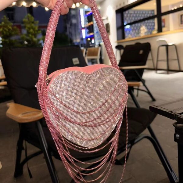 Rhinestone Tassel Chain Love Handbag - Image 4