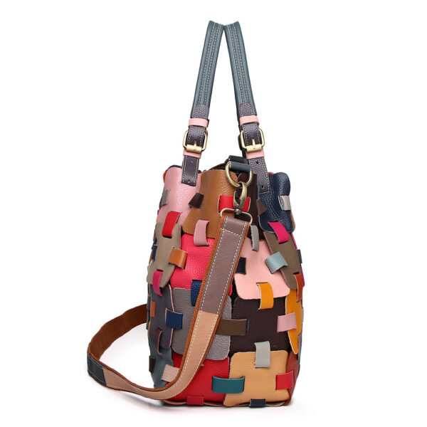 First Layer Cowhide Multi-color Blocks Handbag - Image 4