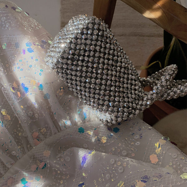 Simple Women's Silver Beaded Tote Basket Bag - Image 3