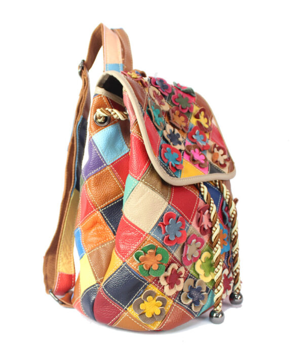 Women's Fashion Casual Rhombus Color Matching Leather Backpack - Image 3