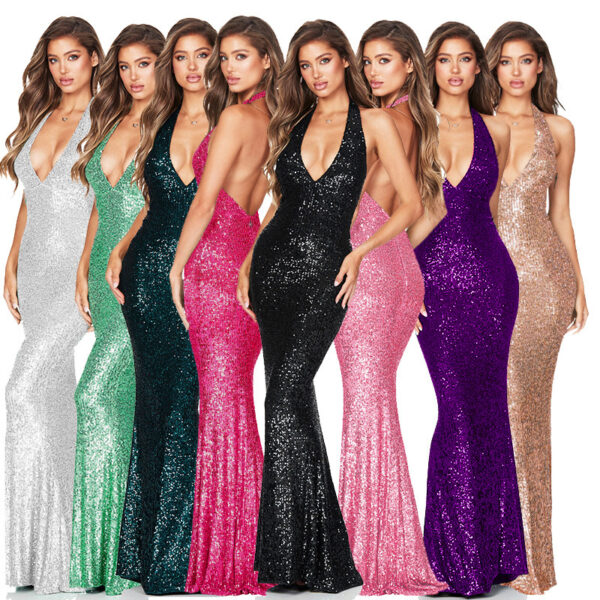 European And American Skirt Summer Women's Deep V Halter Backless Dress - Image 2