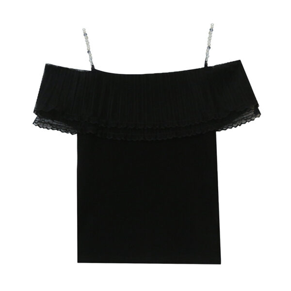 Pleated Lace Stitching Off-neck Sweet Short Sleeve - Image 5