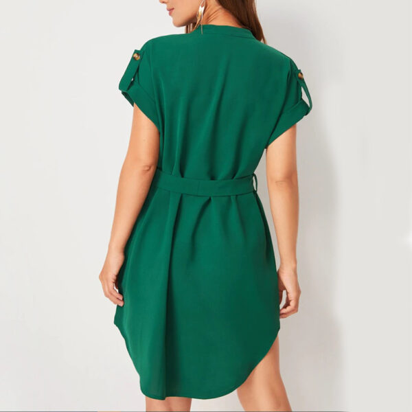 V-neck Short Sleeve Dress With Belt Summer Fashion Bowknot Dresses For Women Clothing - Image 8