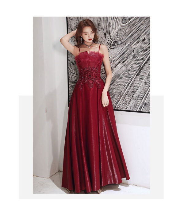 Engagement Strap Evening Dress Simple Atmosphere Wine Red - Image 7