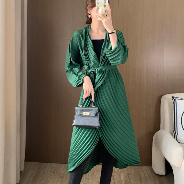 Manual Crimping Female Long Trench Coat - Image 2