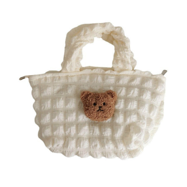 Plush Three-dimensional Teddy Bear Head Puffer Plaid Handbag - Image 5