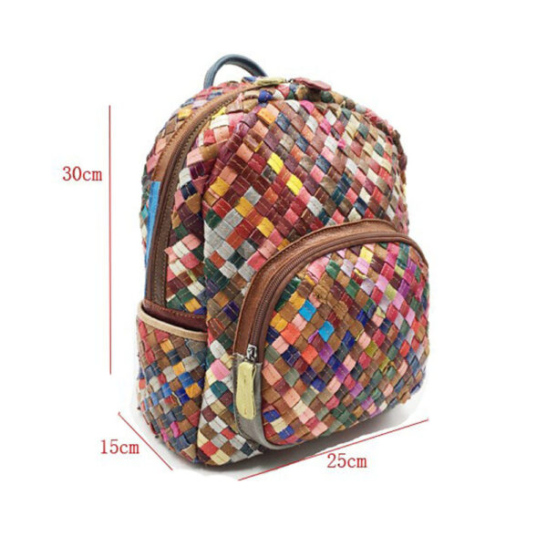 Women's Stitching Color Cowhide Hand-woven Backpack - Image 5