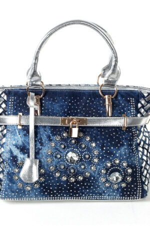 Female Inlaid Glass Rhinestone Small Buckle Lock Denim Single Shoulder Messenger Bag