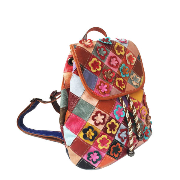 Stitching Rhombus Retro Women's Bag Leather Backpackage Backpack - Image 5