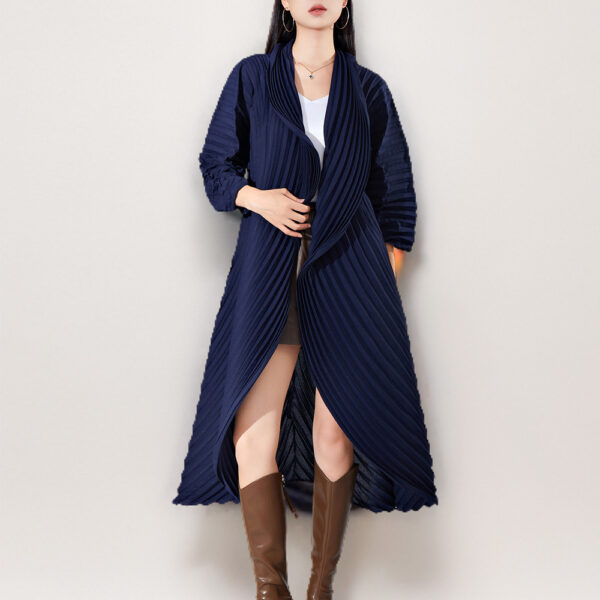 Manual Crimping Female Long Trench Coat - Image 7