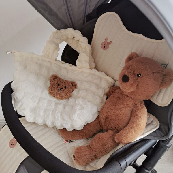 Plush Three-dimensional Teddy Bear Head Puffer Plaid Handbag - Image 2