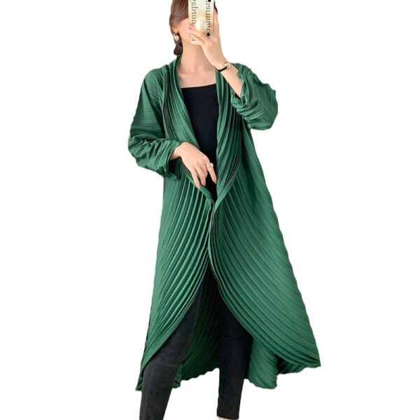 Manual Crimping Female Long Trench Coat - Image 5