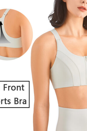 Zip Front Sports Bra Shock Absorption Gather For Women Plus Size Workout Fitness Running