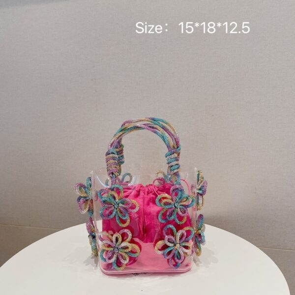 Colorful Rhinestone Transparent Flower Portable Basket Pack - Image 7