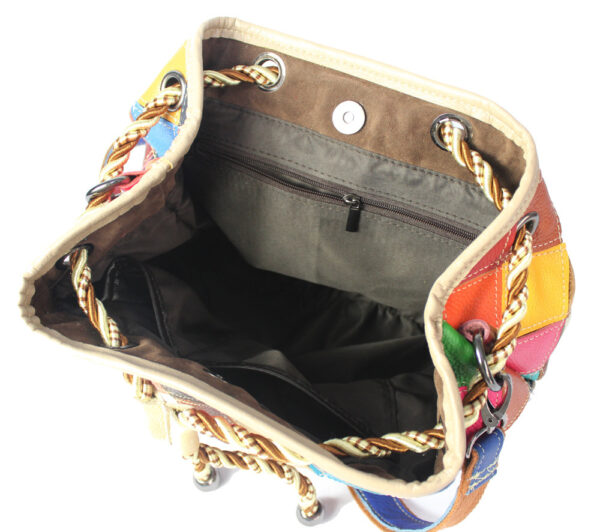 Women's Fashion Casual Rhombus Color Matching Leather Backpack - Image 2