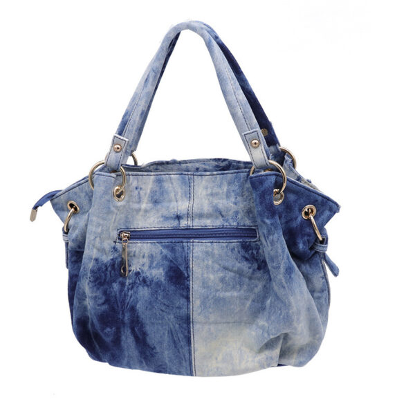 Multifunctional Casual Washed Denim Floral Shoulder Bag - Image 2