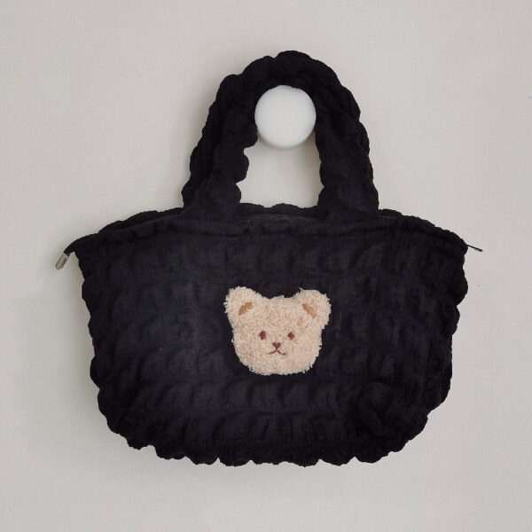 Plush Three-dimensional Teddy Bear Head Puffer Plaid Handbag - Image 8