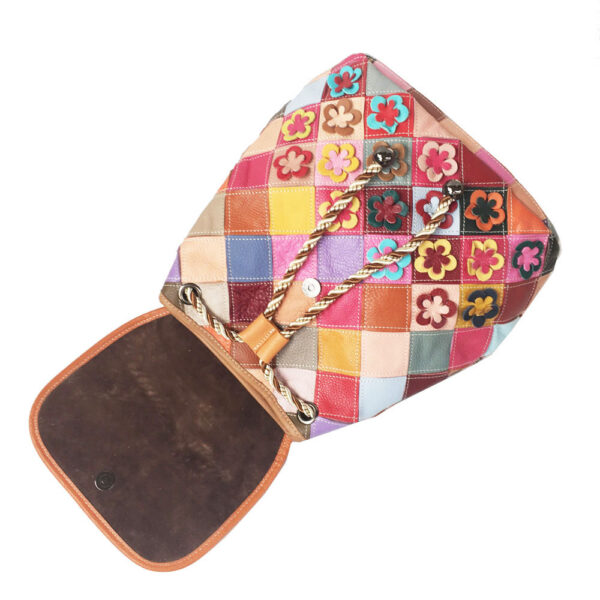 Stitching Rhombus Retro Women's Bag Leather Backpackage Backpack - Image 2