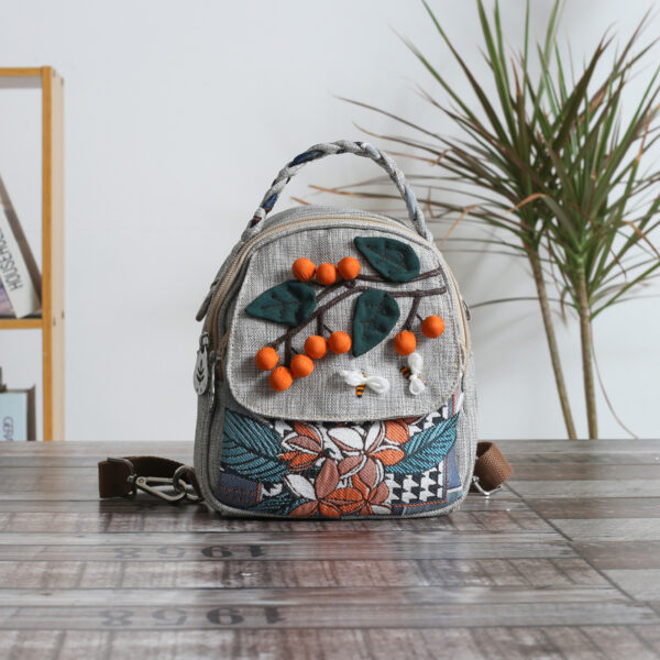 Canvas Lightweight Casual Backpack With Three-dimensional Hand Woven Persimmon Ruyi Lightweight Backpack - Image 6