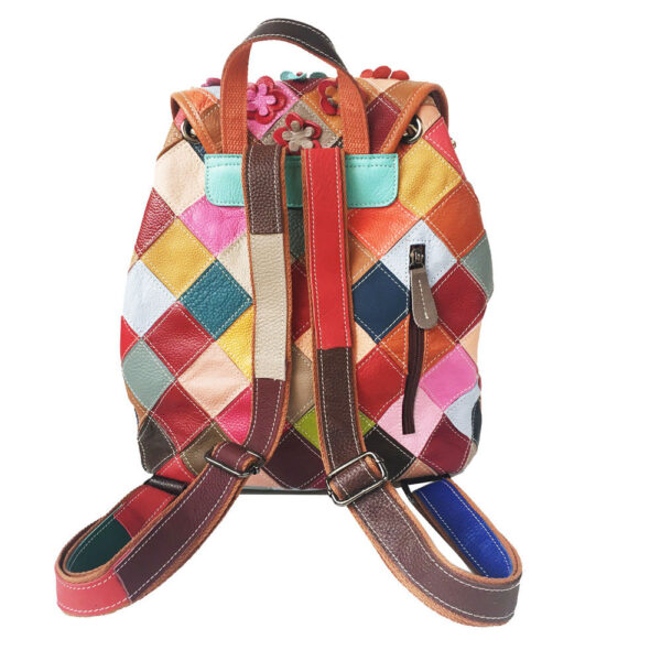 Stitching Rhombus Retro Women's Bag Leather Backpackage Backpack - Image 4