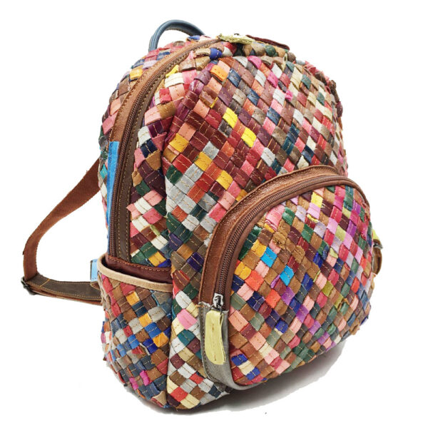 Women's Stitching Color Cowhide Hand-woven Backpack - Image 3