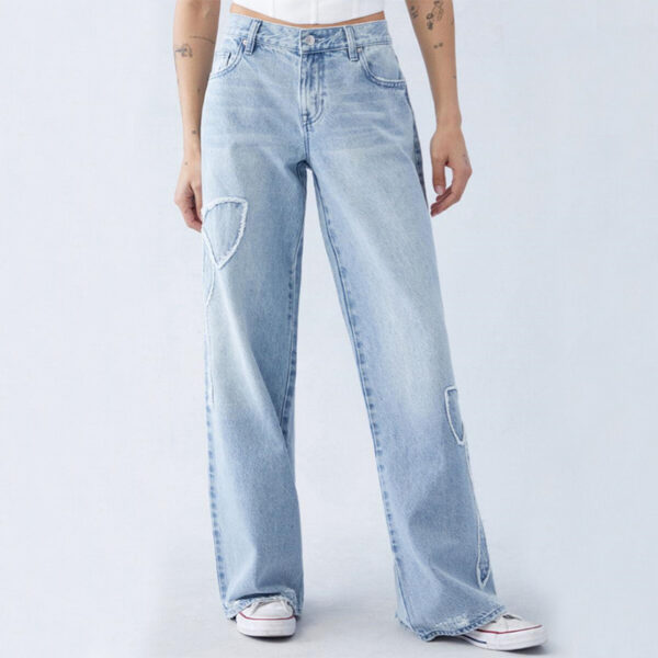 Women's Straight Trousers Embroidered Side Frayed Butterfly Jeans Street Design Hot Girl Baggy Pants - Image 3