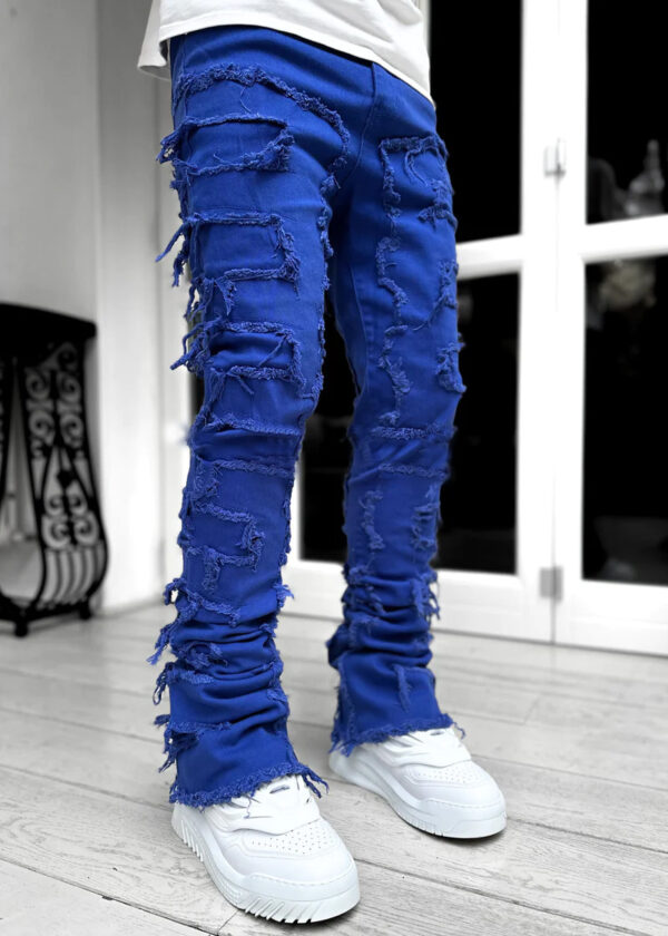 Men Trousers Individual Patched Pants Long Tight Fit Stacked Jeans For Mens Clothing - Image 8