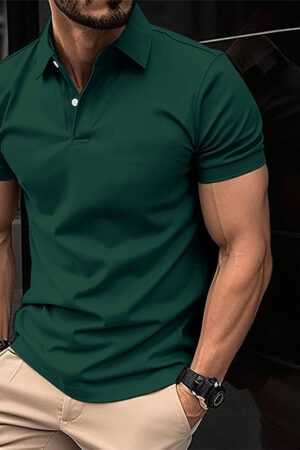 Summer Short Sleeve Polo Shirt Men Solid Color Button Lapel Button Top