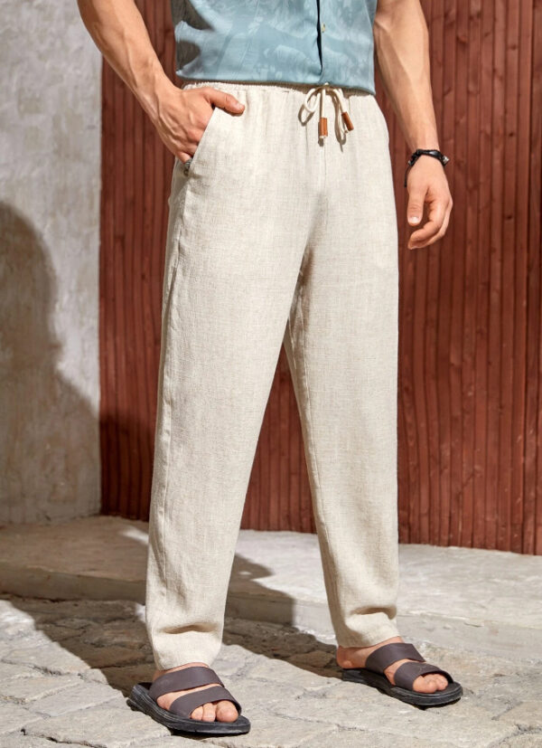 Men's Casual Cotton And Linen Drawstring Trousers Breathable Casual Versatile - Image 5