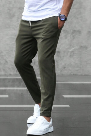 Men's Casual Pants With Pockets Fashion Slim Fit Drawstring Trousers