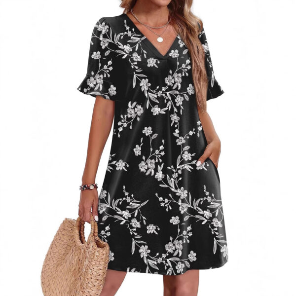 Women's V-neck Vacation Elegant Ruffled Dress With Pockets - Image 3