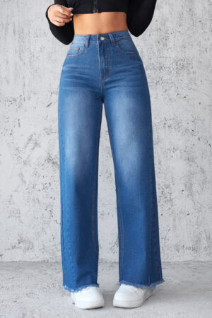 Fashion Straight Wide-leg Jeans Casual High-waist Non-elastic Womens Clothing