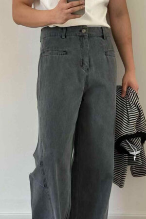 Three-dimensional Cut Pleated Washed All-match Matchet Pants White Unifrom Casual Jeans