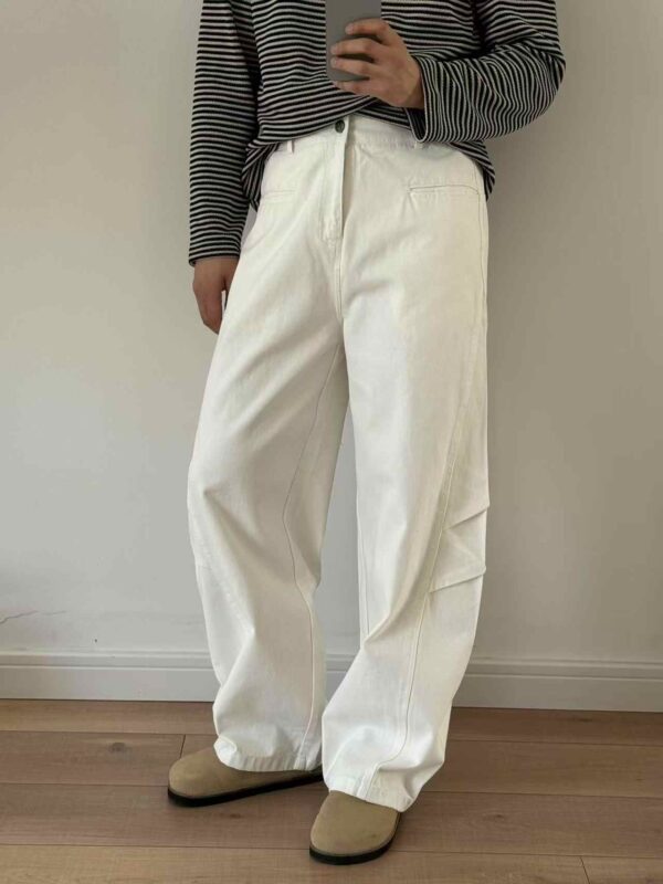 Three-dimensional Cut Pleated Washed All-match Matchet Pants White Unifrom Casual Jeans - Image 3