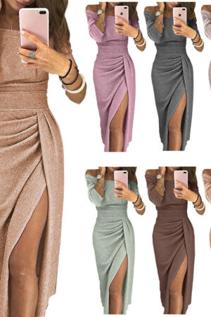 Bodycon Sexy Off Shoulder Party Dinner sequin Dress Elegant Long-sleeved