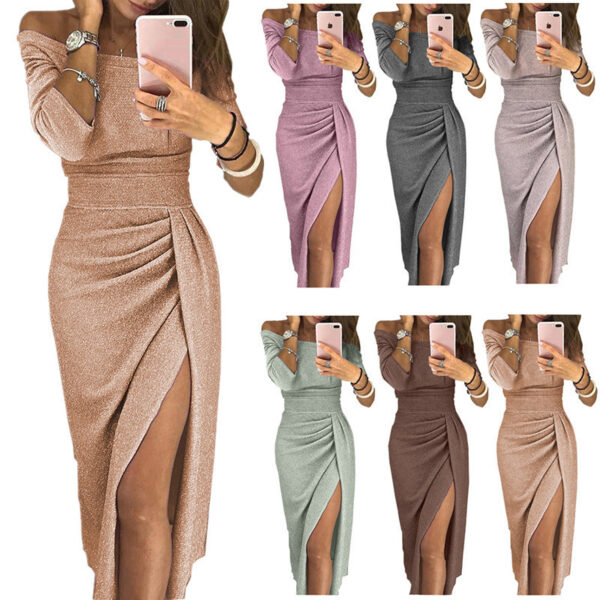Bodycon Sexy Off Shoulder Party Dinner sequin Dress Elegant Long-sleeved - Image 2