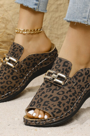 Plus Size Wedge Platform Slippers Cool Beach Leopard Slippers