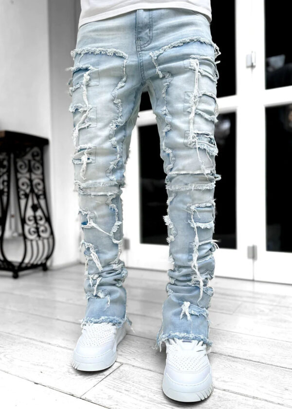 Men Trousers Individual Patched Pants Long Tight Fit Stacked Jeans For Mens Clothing - Image 10