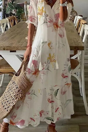 Women's Printed Medium Sleeve Long Dress