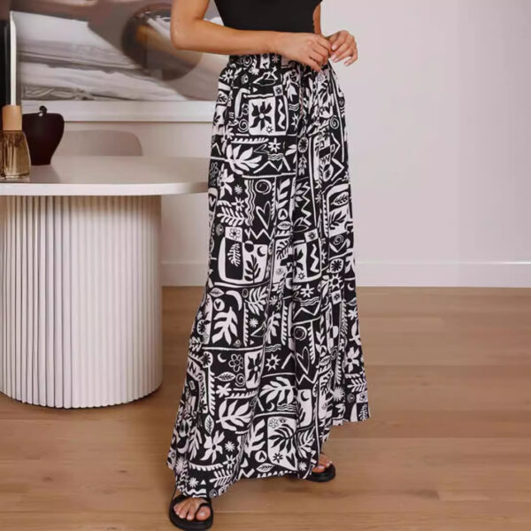 Flowers Printed Wide-leg Trousers Summer Casual Straight Pnats For Women Beach Clothing - Image 4