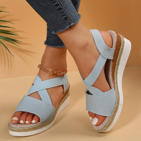 Wedge Sandals For Women Cross-strap Platform Gladiator Hemp Heel Shoes Summer - Image 4