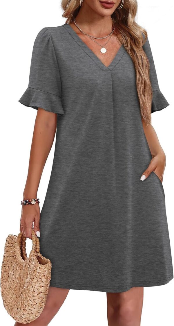 Women's V-neck Vacation Elegant Ruffled Dress With Pockets - Image 6