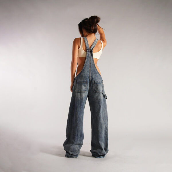 Y2K Zipper Denim Overalls With Pockets Fashion Loose Suspender Jumpsuit Streetwear Jeans Pants Womens Clothing - Image 7