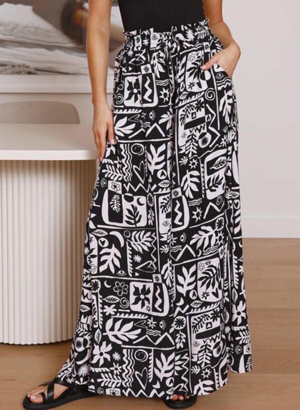Flowers Printed Wide-leg Trousers Summer Casual Straight Pnats For Women Beach Clothing - Image 6