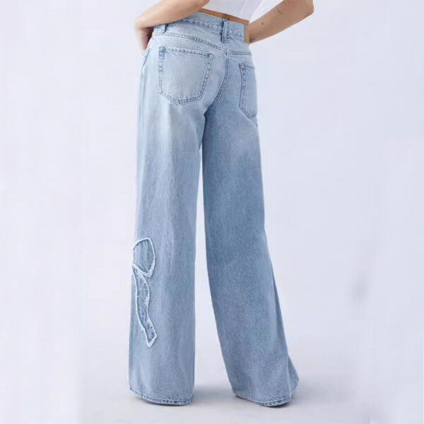 Women's Straight Trousers Embroidered Side Frayed Butterfly Jeans Street Design Hot Girl Baggy Pants - Image 5